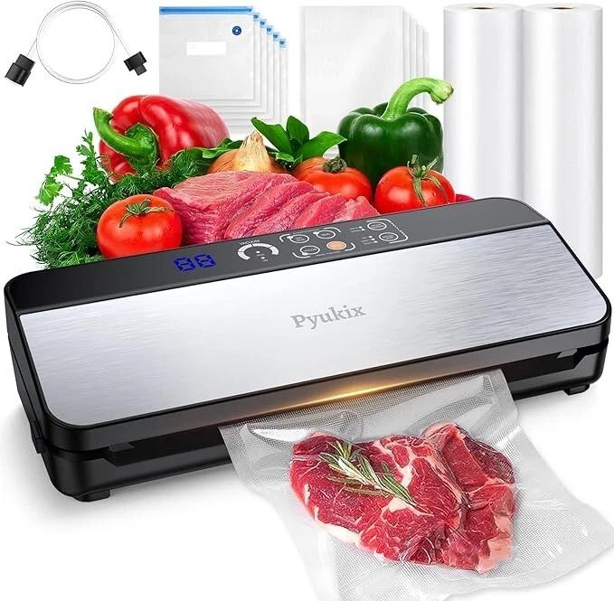 Pyukix 80kPa Vacuum Sealer Machine 8-in-1 Auto Food Saver w/ Cutter & Bags