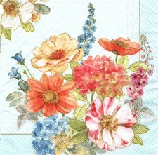  2 Two Paper Lunch Napkins for Decoupage/Mixed Media - Cottage Flowers on blue