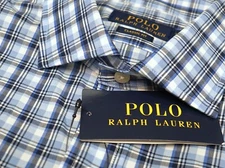Polo Ralph Lauren Cotton Stretch Long Sleeve Shirt Mens  Blue Gray Plaid $89