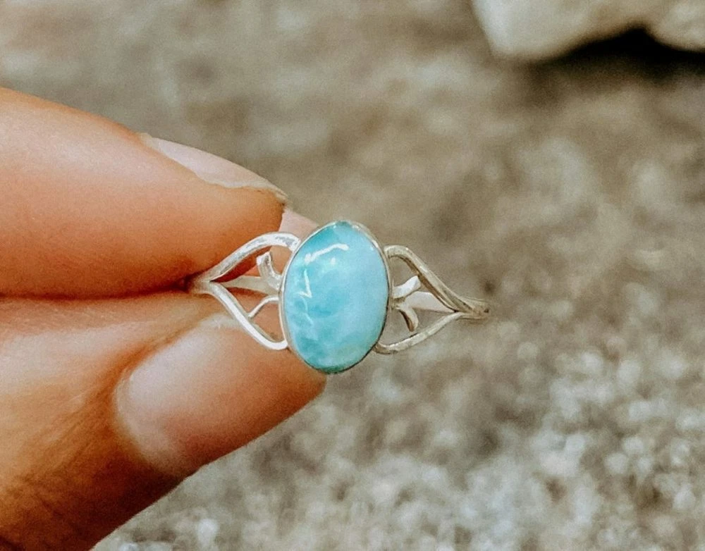 Larimar Gemstone 925 Sterling Silver Christmas Gift Ring Jewelry All Size EF 400