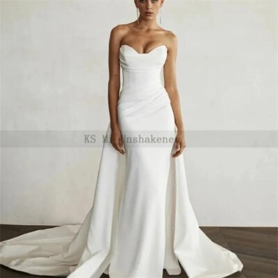 Strapless Satin Mermaid Wedding Dress - Sweetheart Bridal Gown With Train