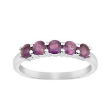 4MM Round Shape Amethyst 925 Sterling Silver Five Stone Eternity Women Ring