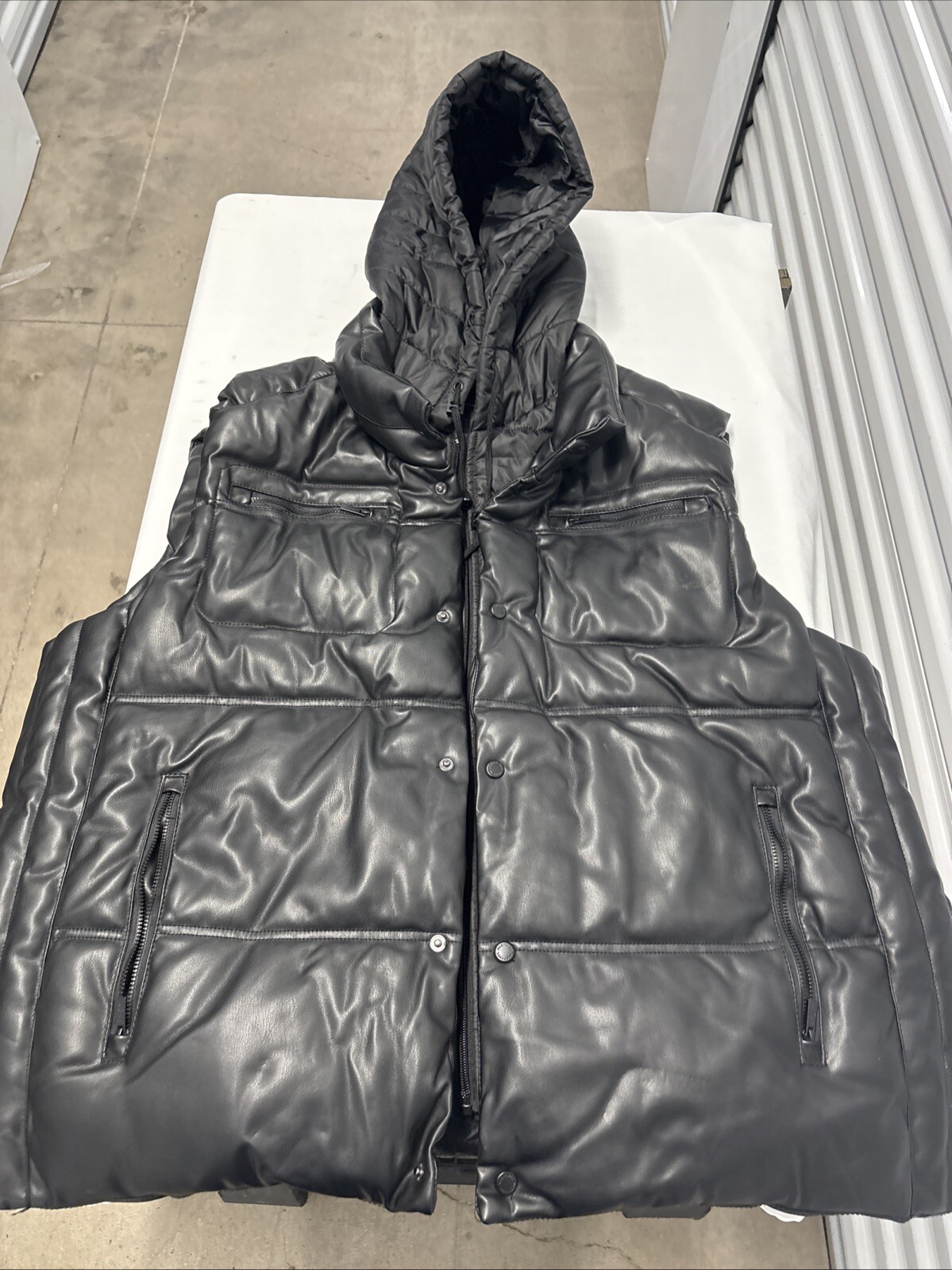 Sean John Vest 3XL Mens puffer hoodie  black retro Pleather