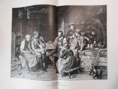 Der Urlauber, by Franz V. Defregger -- 1886 - Original antique print. 22x16 in.
