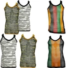 Men's Fitted Camo Rasta Jamaica Stripe 100% Cotton String Vest Mesh Fishnet Top