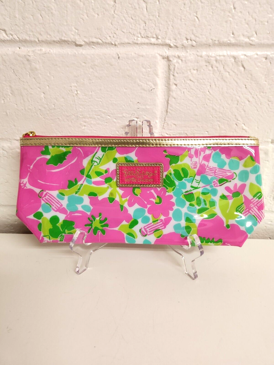 Lilly Pulitzer for Estee Lauder Colorful Floral Vinyl Zipper Makeup Bag-READ