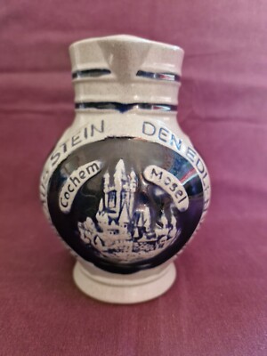 German Stein Water Ewer Jug Cobalt Blue Grey Trink Aus Stein Den Edlen Wein