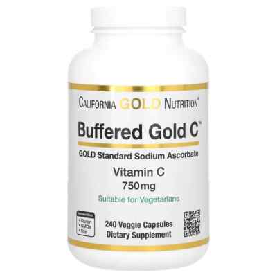California Gold Nutrition Buffered Gold C Vitamin C 750mg Vegetarians 240pcs NEW