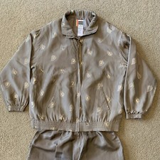 EVR Vintage Silk Olive Green Track Suit With Gold Leaf Embellishments Medium