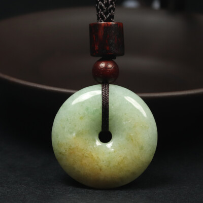 Certified Grade A 100% Natural Brown Green Jadeite Jade Pendant Amulet 23691