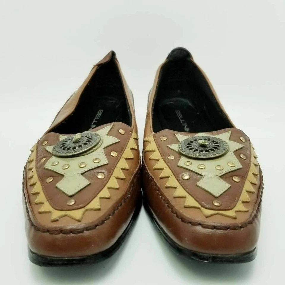 Bellini Leather Loafer Slip On Shoes Embellished Moc Toe Size 8.5 W Brown - Image 4 of 4