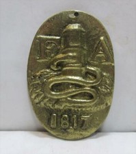 Brass Fire Association Insurance Plaque 1817 FA Fire Hydrant Hose - 3"