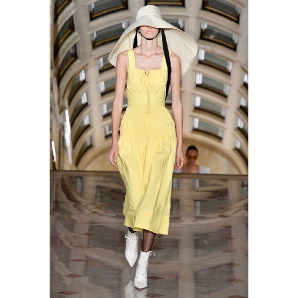 knee length dresses for ladies Yellow Jacquard Midi Dress main image 1
