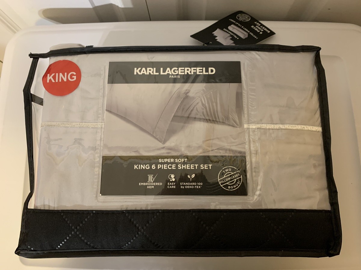 New Karl Lagerfeld Paris Piece King Sheet Set Light Gray UK