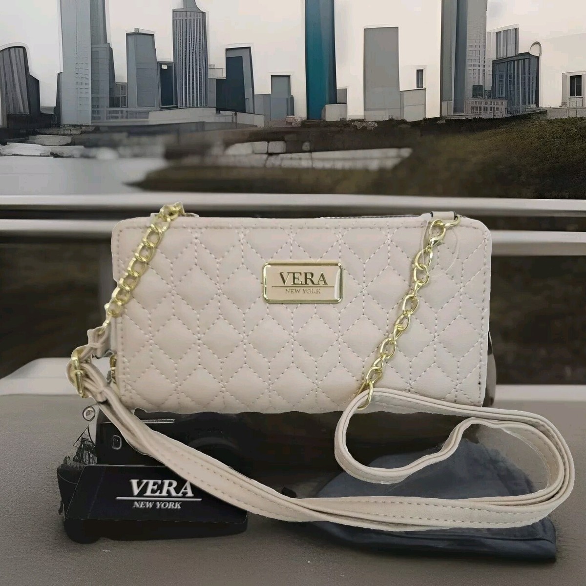 Vera New York Crossbody Clutch Wallet Quilted Beige