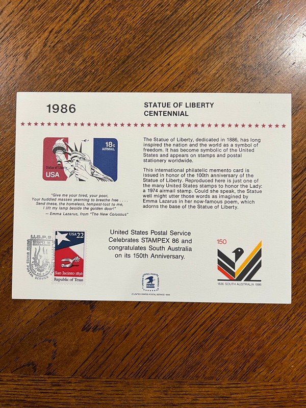 BEP USPS Intaglio Print Souvenir Card PS62A STAMPEX Overprint Canceled Memento
