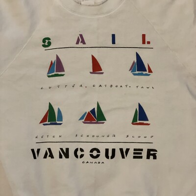 VTG 80s Vancouver Canada Cutter Yawl Sail Boats Retro Sweatshirt Medium White