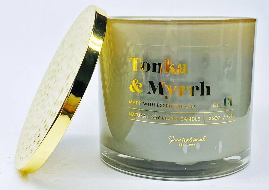 1 Vela grande Scentsational TONKA MYRRH mezcla natural de soja 26 oz Foto 2 de 4