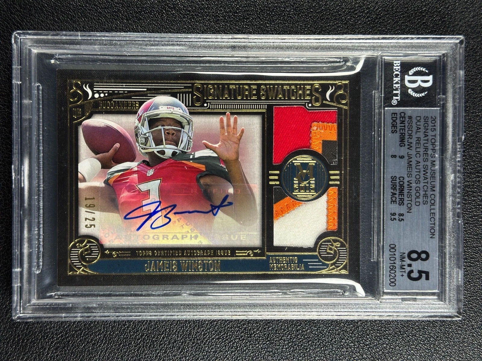 Jameis Winston Topps Museum Collection Signature Swatches Dual Relic #JW Gold