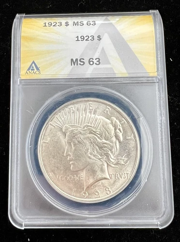 1923 Peace Silver Dollar $1 Coin ANACS MS63 Bright & Clean BU Coin