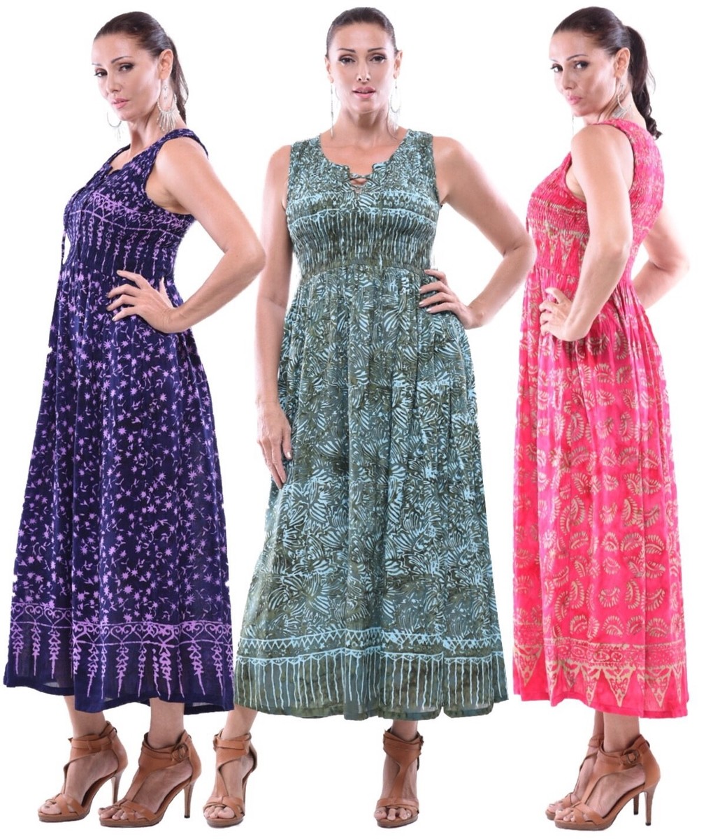 fashion gauzy batik maxi dress smocked s m l xl 1x casual