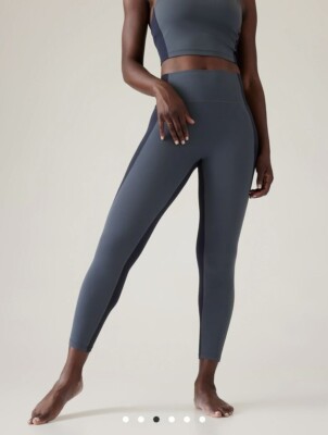 Athleta M Medium Transcend Colorblock 7/8 Tights Granite Blue NEW! #587628