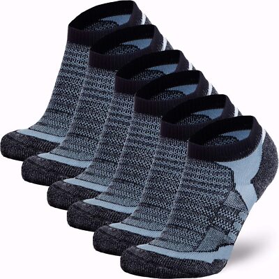 Pure Athlete Merino Wool Socks - Low Show Large, 6 Pack - Black/Grey 