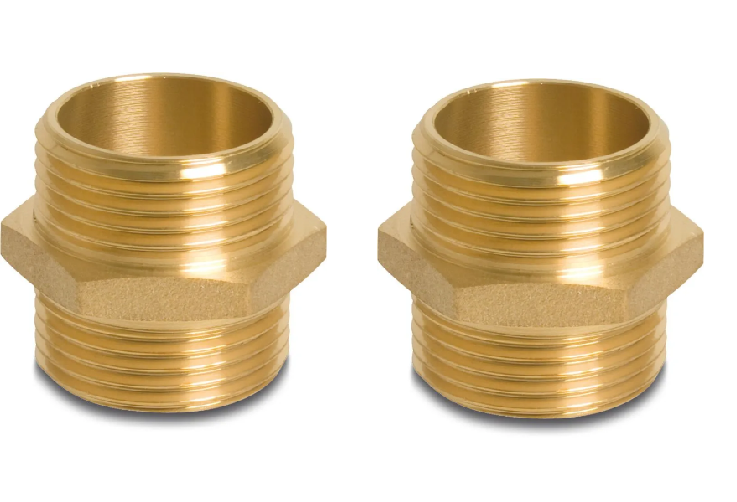 2 X Brass Hexagon Nipple - 3/4"" (Male) x 3/4"" (Male) 329816 2 PACK NEW