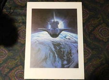 COLUMBIA PREPARES TO DESCEND Ren Wicks USAF SPACE SHUTTLE Art Print 1982 Poster