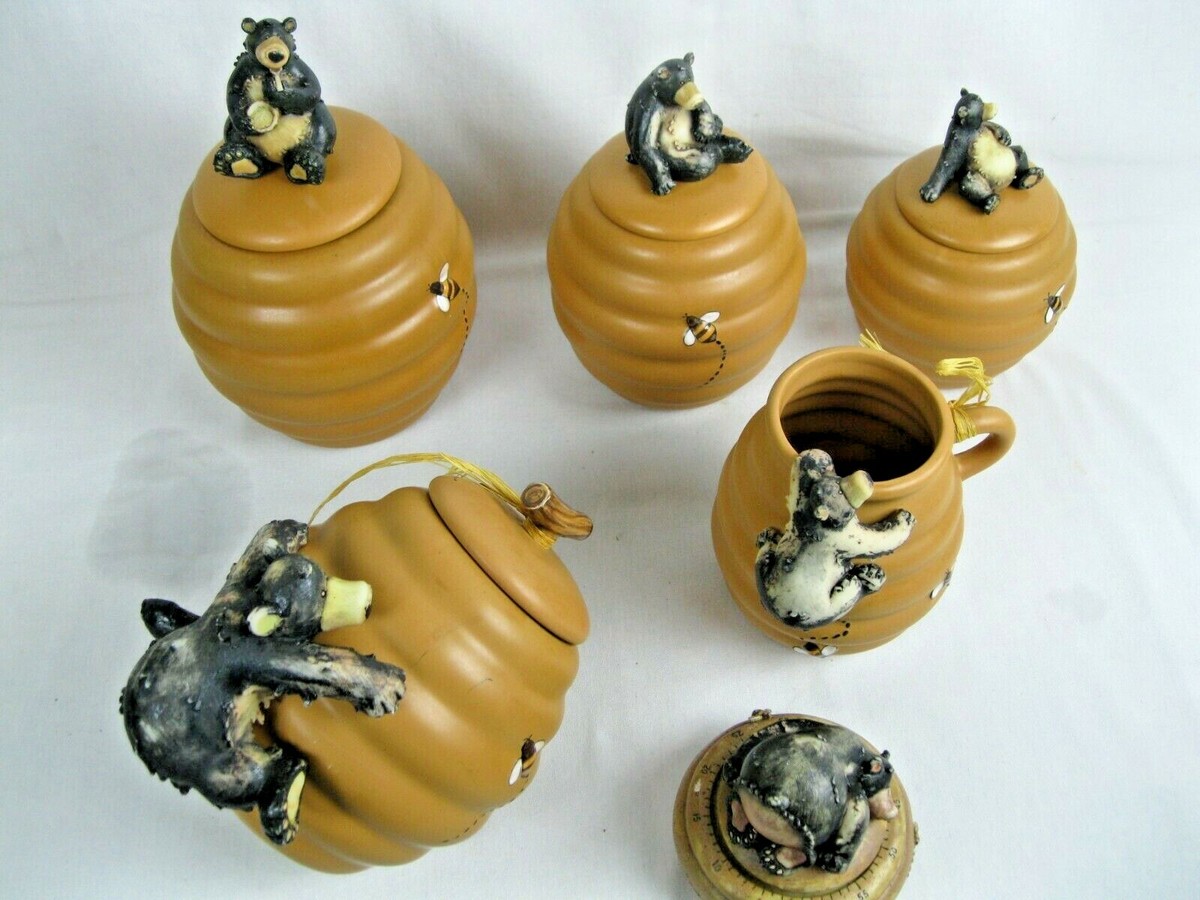小物入れ honey-T Set of 10- Honour Black Bear Bee Hive Honey Bee Stoneware