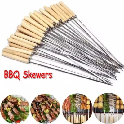 Grill Spieße 10-50 Stück Edelstahl Flachmetall BBQ Camping Nadel Kebab Werkzeug