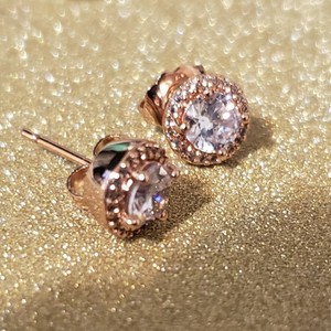 pandora rose gold earrings elegance classic stud cz clear