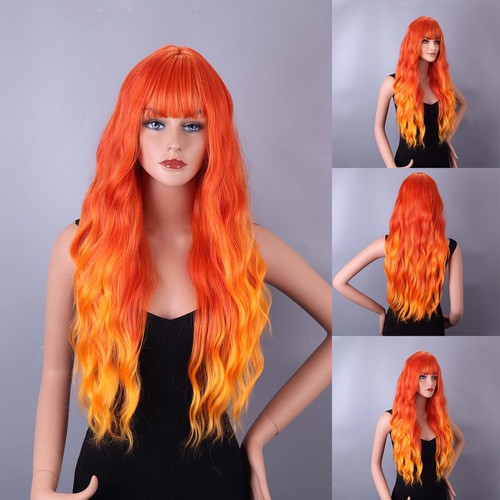 Womens Long Curly Wavy WIG With Bangs Hair Party Wigs Sleek Synthetic Cosplay - Picture 4 of 31