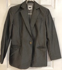 DKNY GRAY PIN STRIPE WOMENS SIZE 2 ONE BUTTON BLAZER- EUC