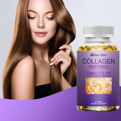 60Pcs Collagen Peptides Pills - Hydrolyzed Anti Aging Capsule Types I,II,III,V,X