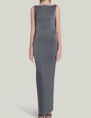 Alex Perry Women Gray Backless Draped Satin Crepe Column Gown Dress Size 8