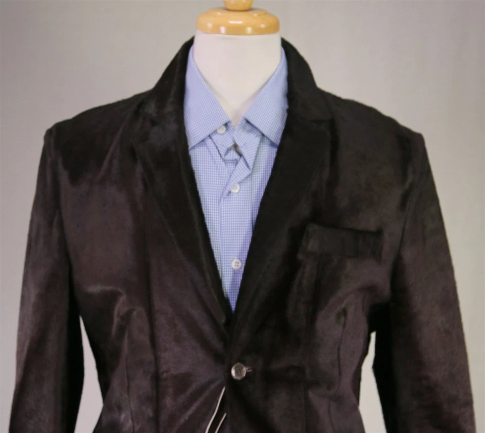 Versace Collection Blazer 38R Marrón Pelo de Caballo Chaqueta de Cuero 2 Botones NUEVO Foto 4 de 4