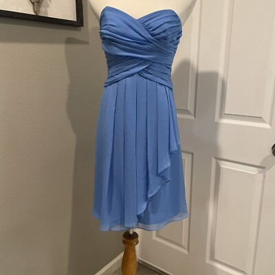 David’s Bridal Bridesmaid Party Baby Blue Sweetheart Pleated Ruffle Dress 