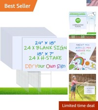 24 Set Blank Yard Sign and H Metal Stakes Large White Corrugated Plastic Sign...