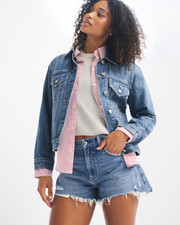 Abercrombie Fitch Curve Love High Rise 4" Mom Shorts 31 Blue Distressed Denim
