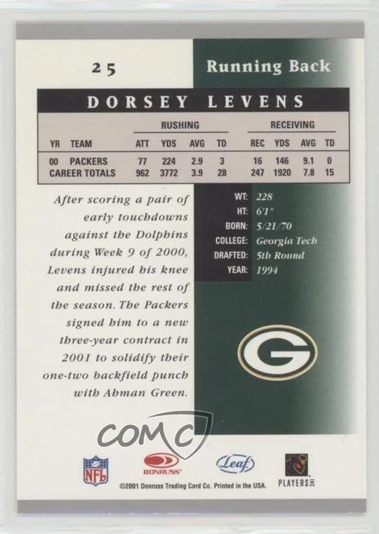 2001 Leaf Certified Materials Dorsey Levens #25 - Image 2 of 2
