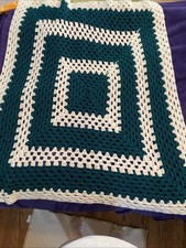 36&rdquo; Handmade Crochet Dark Teal And White Afghan