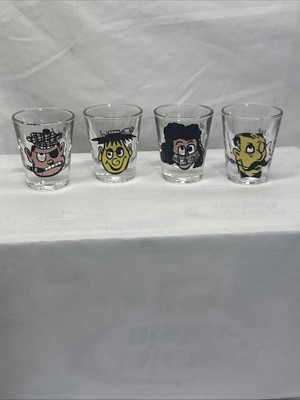 1950 s Anchor Hocking Roving Googly Eyes Shot Glasses Lot of 4 Different Faces