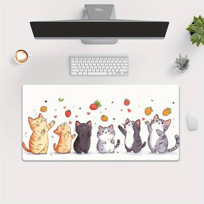 40*90cm1pc Cute Kitten HD Printed XXL Mousepad - Durable Rubber Desk Mat with Ca