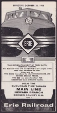 Erie Railroad Timetable Suburban Main Line Newark Branch NJ 10/26 1958
