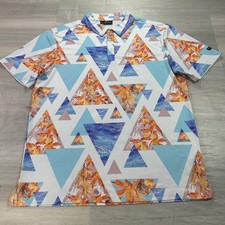 Yatta Golf Polo Shirt Mens Large Multicolor Triangle Leaf Print Golf Stretch