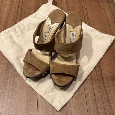 Jimmy Choo Mules Sandals Heel Studs Suede Brown EU38.5/US8.5 From