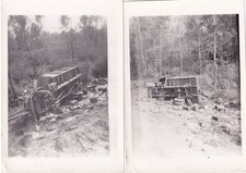 Lot of 2 Original WWII Snapshot Photos US Army TRUCK CRASH WRECK FLIPPED 379