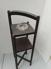 Vintage MCM Wooden SMOKE STAND w/Glass Ashtray~Cigar Cigarette Stand~2 Tiers!