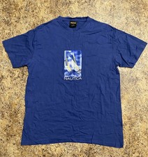 VINTAGE 90s NAUTICA COMPETITION BLUE SAILING TEE SHIRT MADE IN USA SIZE MEDIUM